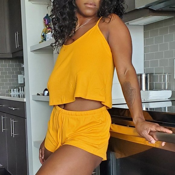 Fine AF Tank Top Lounge Set Yellow - Picture 1 of 2